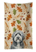 Gray and White Old English Sheepdog Heirloom Fall Kitchen Towel Velour Plush Front and Cotton Loop Back Machine Washable