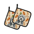 Gray and White Old English Sheepdog Heirloom Fall Pot Holder Set of 2 Heat Resistant Quilted Hot Pads 7.5 x 7.5 Inch, Insulated Kitchen Trivets for Cooking & Baking