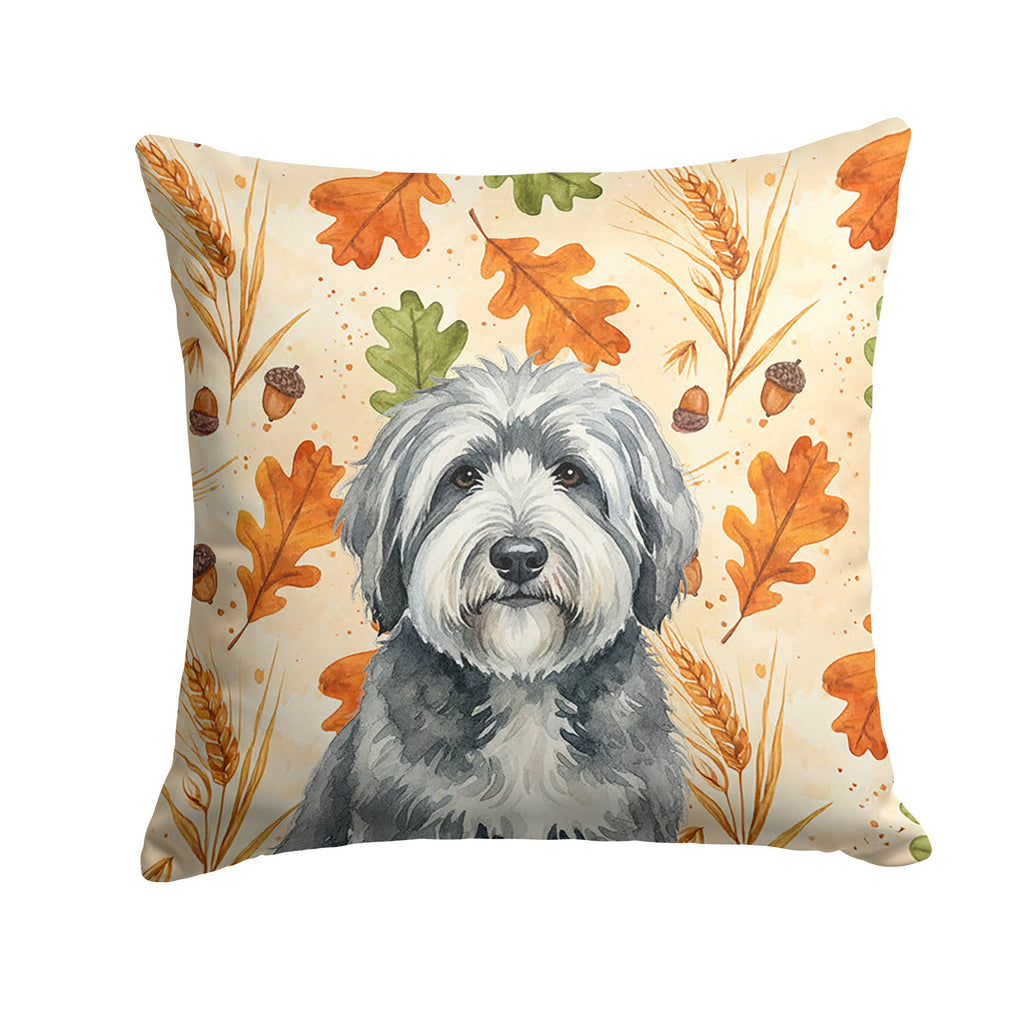 Gray and White Old English Sheepdog Heirloom Fall Decorative Throw Pillow 18x18 Indoor Outdoor Accent Cushion, Fabric Cover with Insert for Sofa, Bed, Porch & Living Room