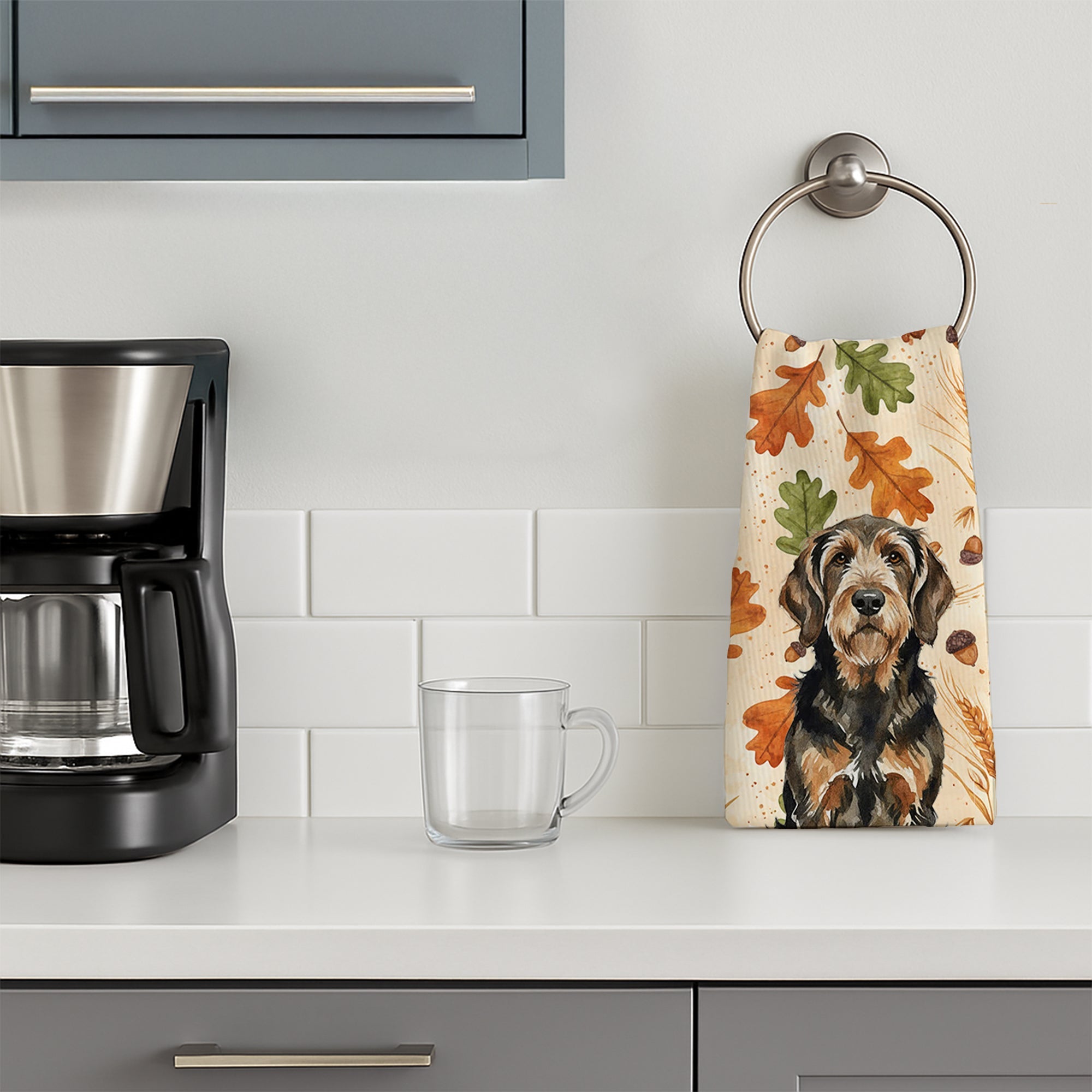 Black and Tan Otterhound Heirloom Fall Kitchen Towel Velour Plush Front and Cotton Loop Back Machine Washable
