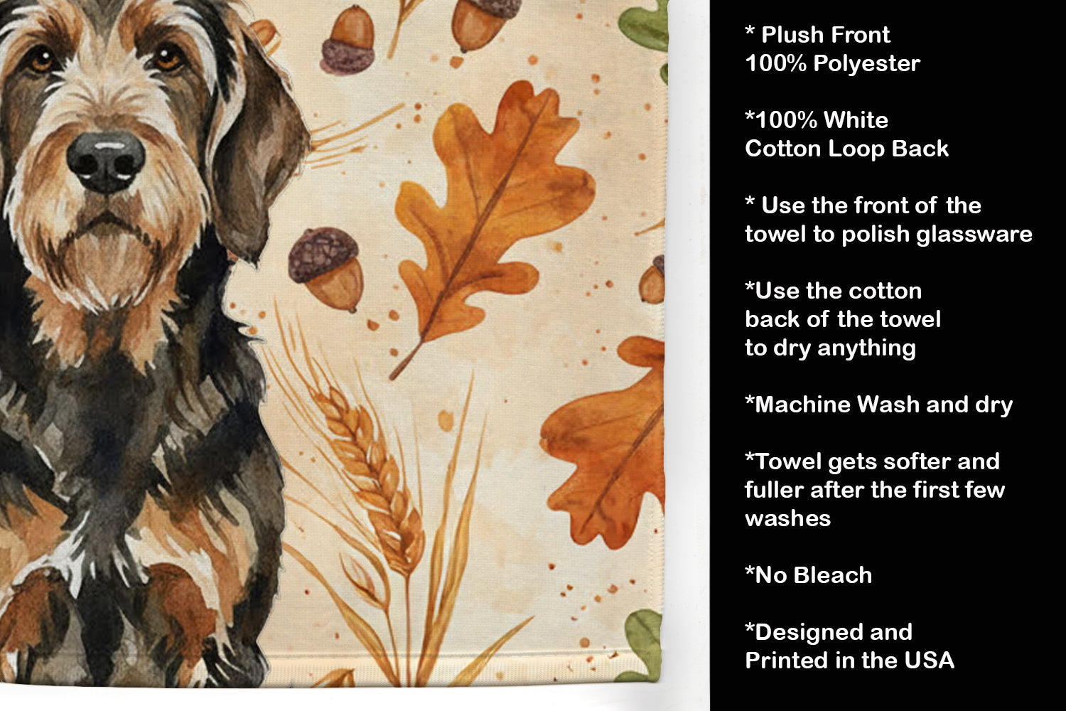 Black and Tan Otterhound Heirloom Fall Kitchen Towel Velour Plush Front and Cotton Loop Back Machine Washable
