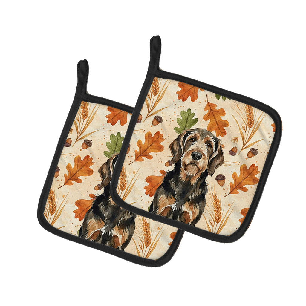 Black and Tan Otterhound Heirloom Fall Pot Holder Set of 2 Heat Resistant Quilted Hot Pads 7.5 x 7.5 Inch, Insulated Kitchen Trivets for Cooking & Baking