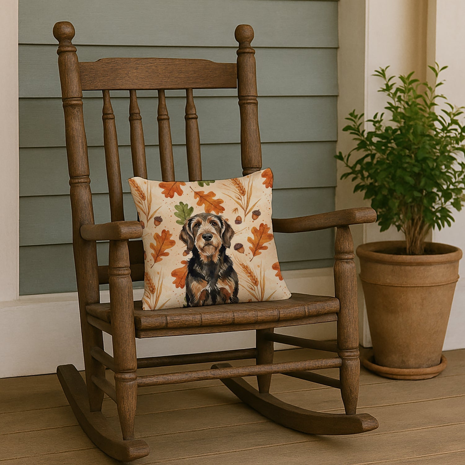 Black and Tan Otterhound Heirloom Fall Decorative Throw Pillow 14x14 Indoor Outdoor Accent Cushion, Fabric Cover with Insert for Sofa, Bed, Porch & Living Room