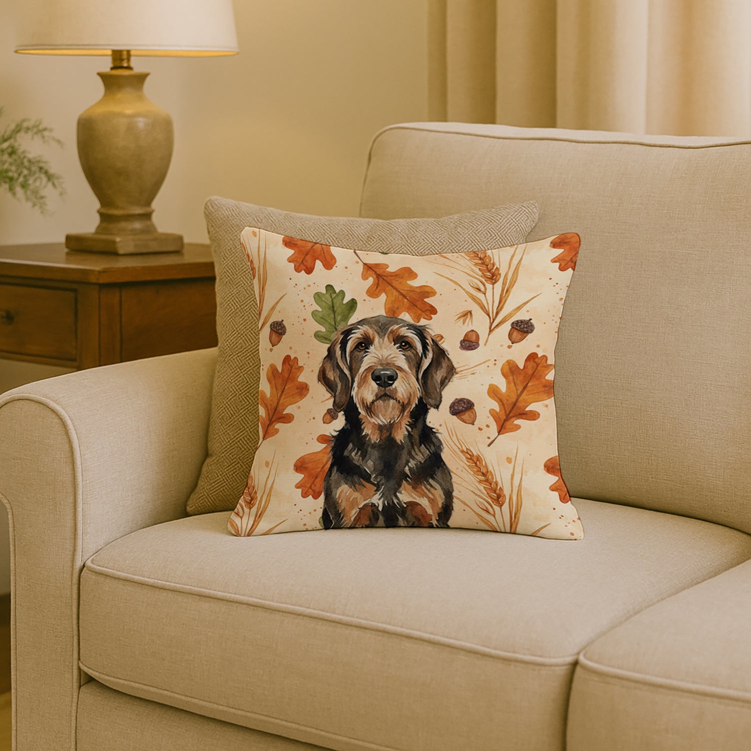 Black and Tan Otterhound Heirloom Fall Decorative Throw Pillow 18x18 Indoor Outdoor Accent Cushion, Fabric Cover with Insert for Sofa, Bed, Porch & Living Room