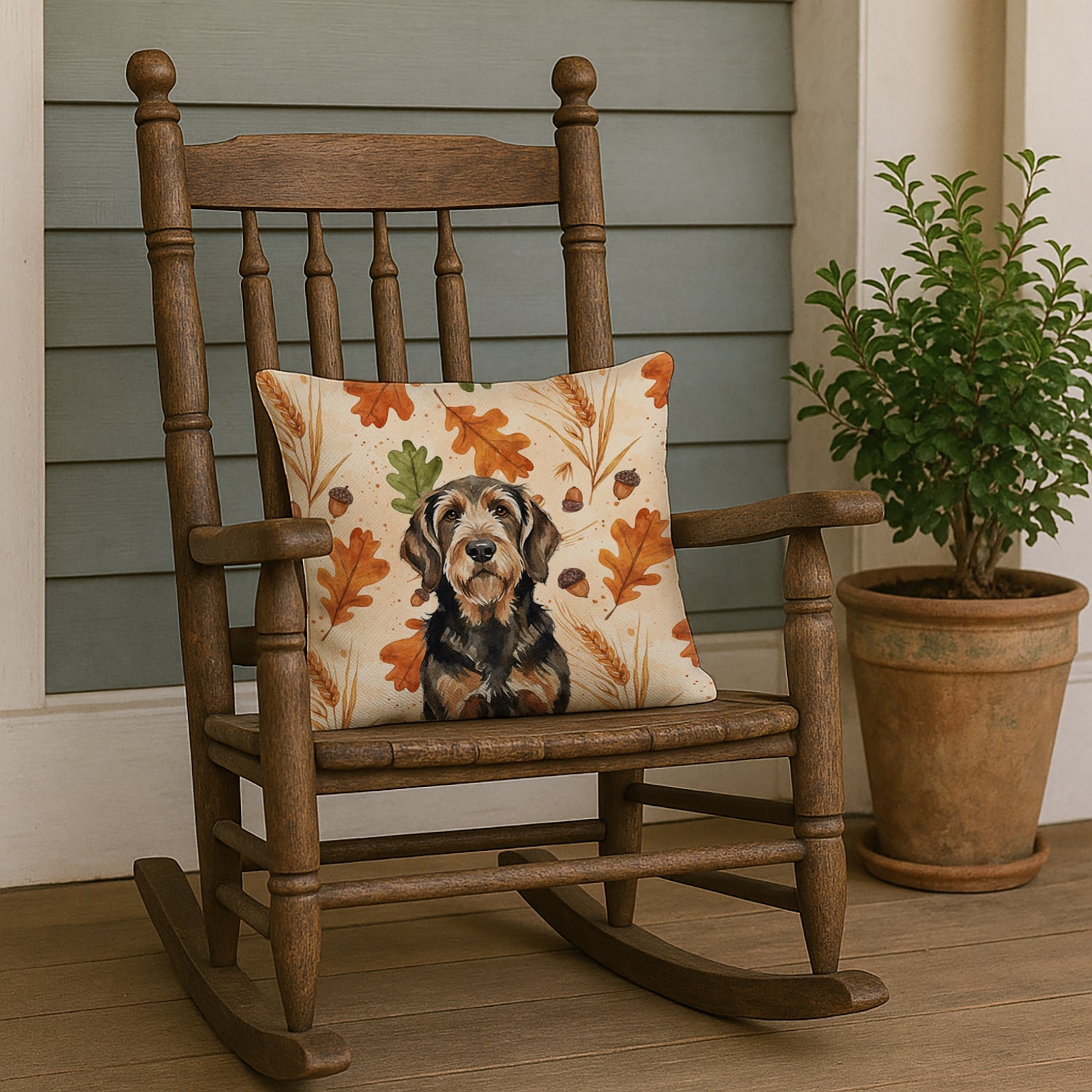 Black and Tan Otterhound Heirloom Fall Decorative Throw Pillow 18x18 Indoor Outdoor Accent Cushion, Fabric Cover with Insert for Sofa, Bed, Porch & Living Room