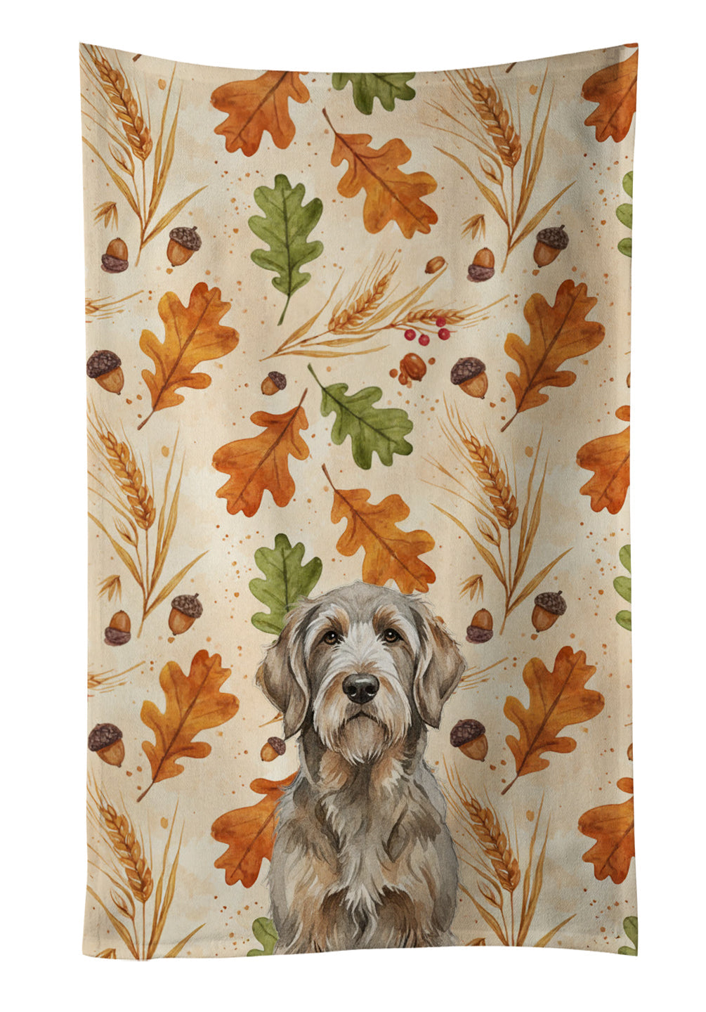 Grizzle and Tan Otterhound Heirloom Fall Kitchen Towel Velour Plush Front and Cotton Loop Back Machine Washable