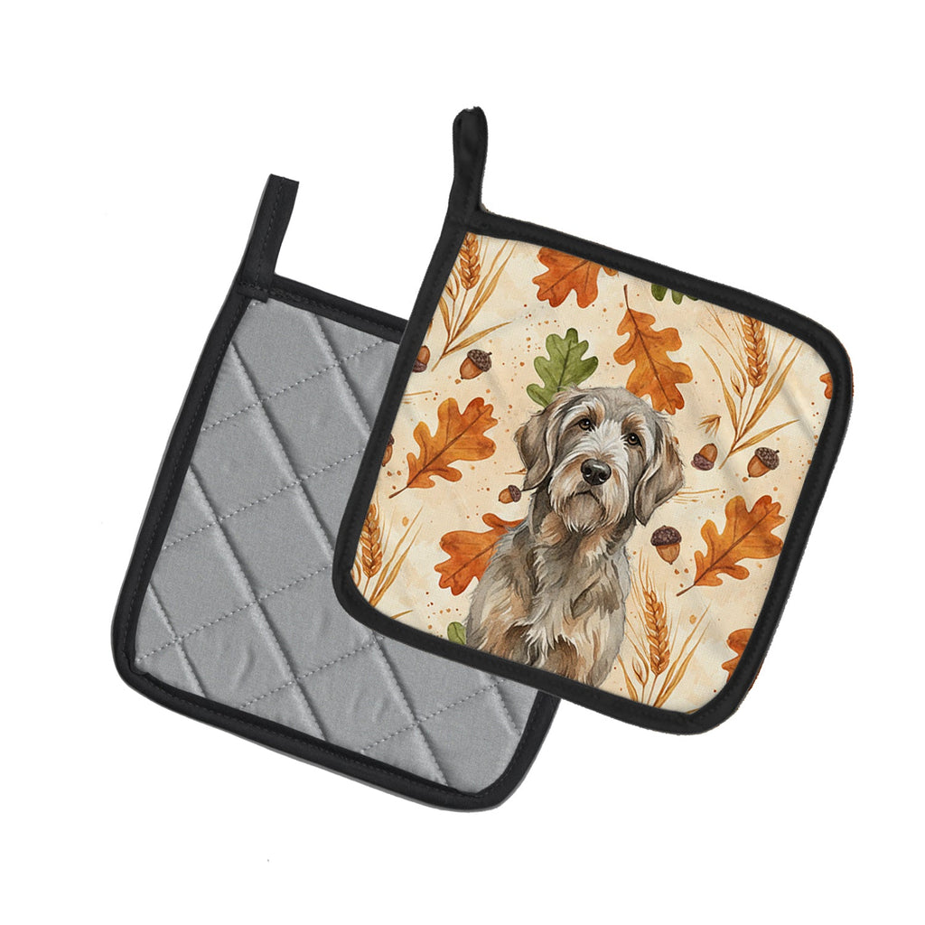 Grizzle and Tan Otterhound Heirloom Fall Pot Holder Set of 2 Heat Resistant Quilted Hot Pads 7.5 x 7.5 Inch, Insulated Kitchen Trivets for Cooking & Baking