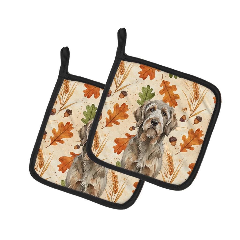 Grizzle and Tan Otterhound Heirloom Fall Pot Holder Set of 2 Heat Resistant Quilted Hot Pads 7.5 x 7.5 Inch, Insulated Kitchen Trivets for Cooking & Baking