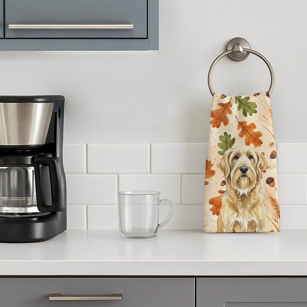 Wheaten and Tan Otterhound Heirloom Fall Kitchen Towel Velour Plush Front and Cotton Loop Back Machine Washable