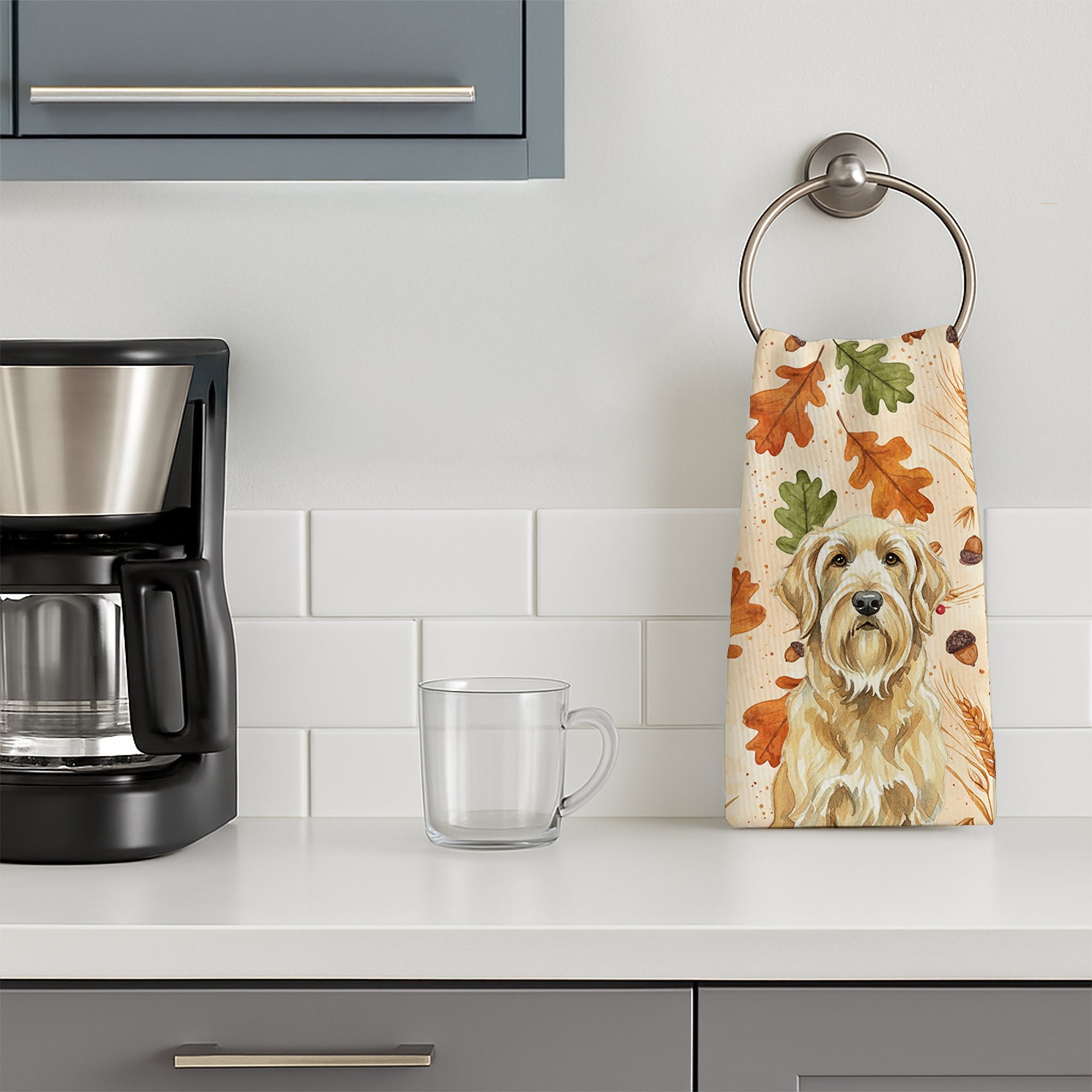 Wheaten and Tan Otterhound Heirloom Fall Kitchen Towel Velour Plush Front and Cotton Loop Back Machine Washable