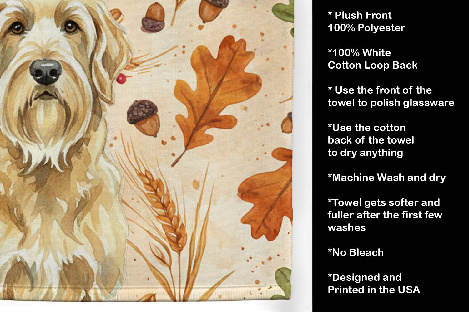 Wheaten and Tan Otterhound Heirloom Fall Kitchen Towel Velour Plush Front and Cotton Loop Back Machine Washable