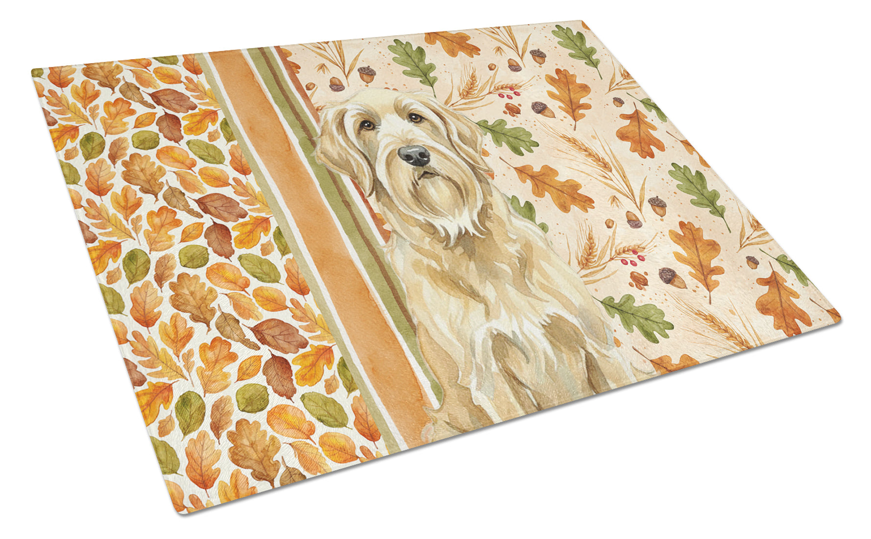 Wheaten and Tan Otterhound Heirloom Fall Cutting Board Tempered Glass Kitchen Cutting Surface, Heat Resistant Chopping, Non-Slip Feet, Food Prep & Serving