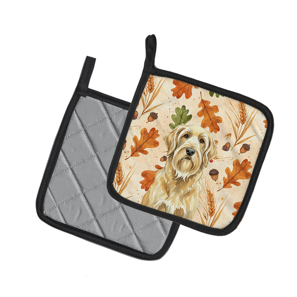 Wheaten and Tan Otterhound Heirloom Fall Pot Holder Set of 2 Heat Resistant Quilted Hot Pads 7.5 x 7.5 Inch, Insulated Kitchen Trivets for Cooking & Baking