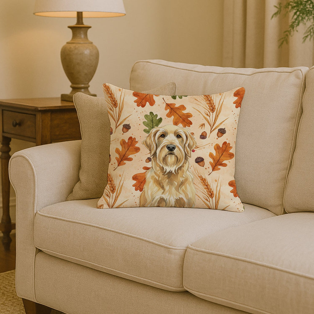 Wheaten and Tan Otterhound Heirloom Fall Decorative Throw Pillow 14x14 Indoor Outdoor Accent Cushion, Fabric Cover with Insert for Sofa, Bed, Porch & Living Room
