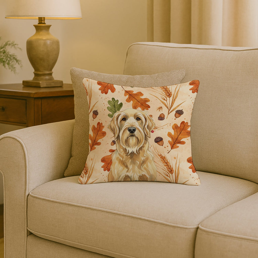 Wheaten and Tan Otterhound Heirloom Fall Decorative Throw Pillow 18x18 Indoor Outdoor Accent Cushion, Fabric Cover with Insert for Sofa, Bed, Porch & Living Room