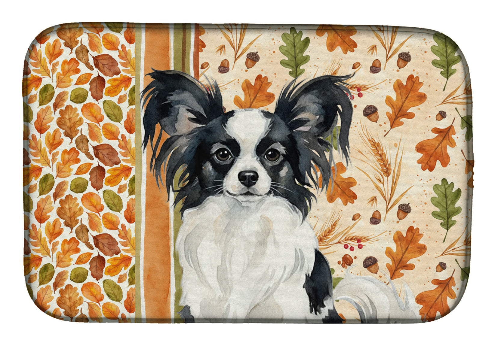 Black and White Papillon Heirloom Fall Dish Drying Mat Absorbent Dish Drying Mat Pad for Kitchen Counter Dish Drainer Mat for Countertop, 14 x 21", Multicolor
