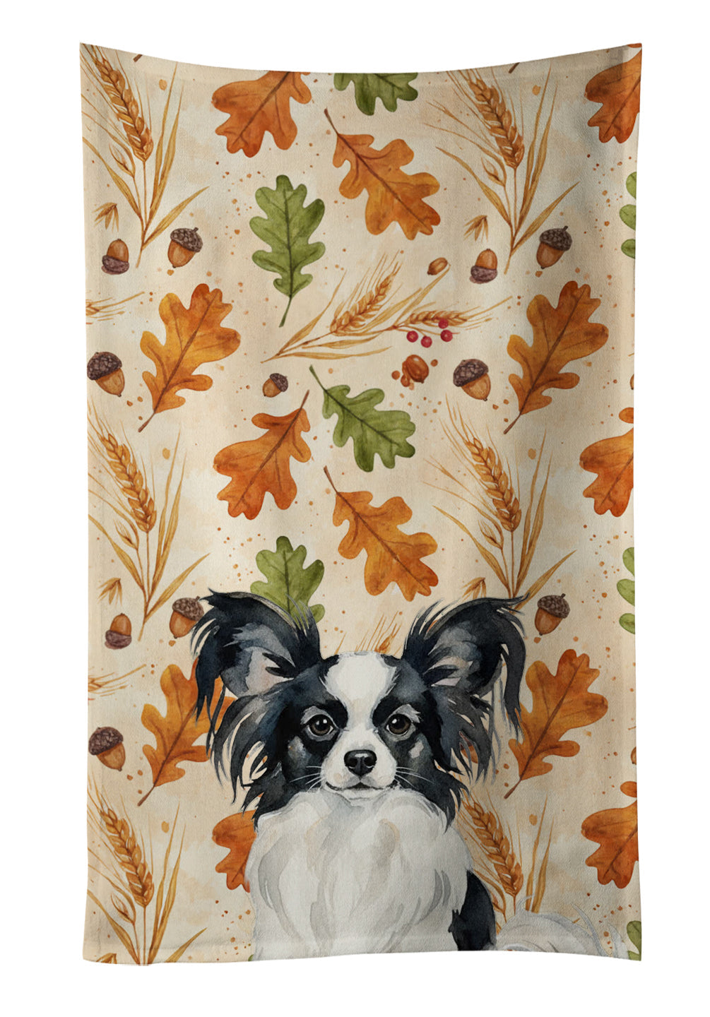 Black and White Papillon Heirloom Fall Kitchen Towel Velour Plush Front and Cotton Loop Back Machine Washable