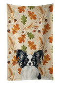 Black and White Papillon Heirloom Fall Kitchen Towel Velour Plush Front and Cotton Loop Back Machine Washable