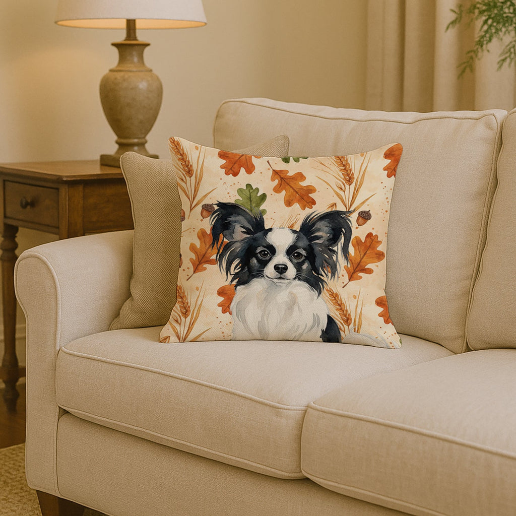 Black and White Papillon Heirloom Fall Decorative Throw Pillow 14x14 Indoor Outdoor Accent Cushion, Fabric Cover with Insert for Sofa, Bed, Porch & Living Room
