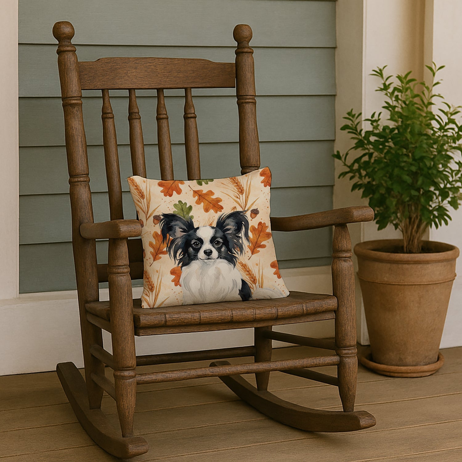 Black and White Papillon Heirloom Fall Decorative Throw Pillow 14x14 Indoor Outdoor Accent Cushion, Fabric Cover with Insert for Sofa, Bed, Porch & Living Room