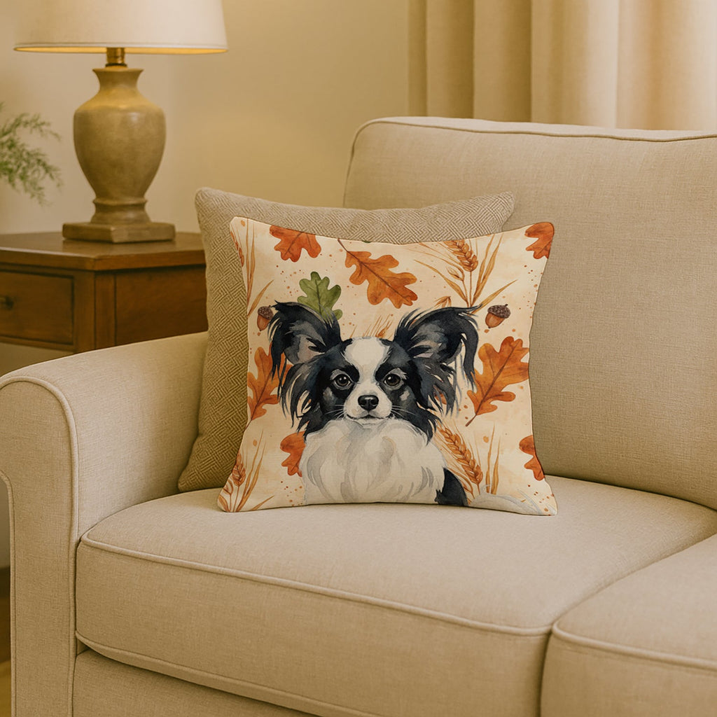Black and White Papillon Heirloom Fall Decorative Throw Pillow 18x18 Indoor Outdoor Accent Cushion, Fabric Cover with Insert for Sofa, Bed, Porch & Living Room