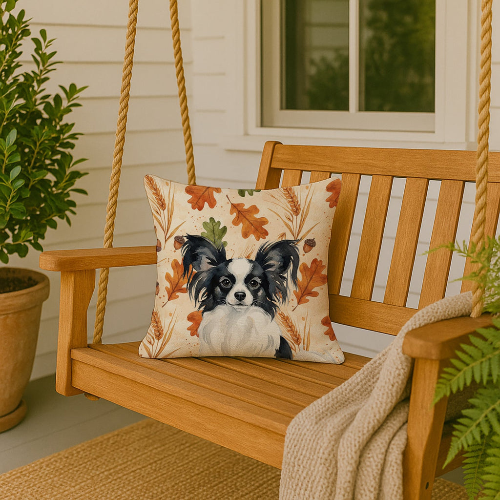 Black and White Papillon Heirloom Fall Decorative Throw Pillow 18x18 Indoor Outdoor Accent Cushion, Fabric Cover with Insert for Sofa, Bed, Porch & Living Room