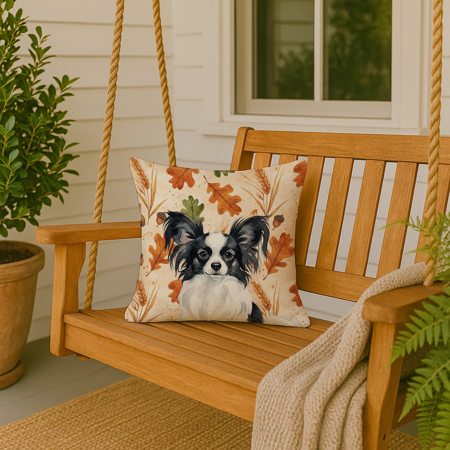 Black and White Papillon Heirloom Fall Decorative Throw Pillow 18x18 Indoor Outdoor Accent Cushion, Fabric Cover with Insert for Sofa, Bed, Porch & Living Room