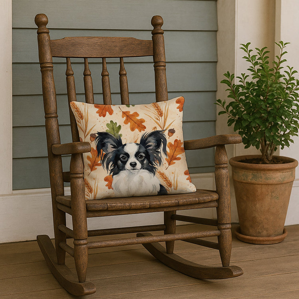 Black and White Papillon Heirloom Fall Decorative Throw Pillow 18x18 Indoor Outdoor Accent Cushion, Fabric Cover with Insert for Sofa, Bed, Porch & Living Room