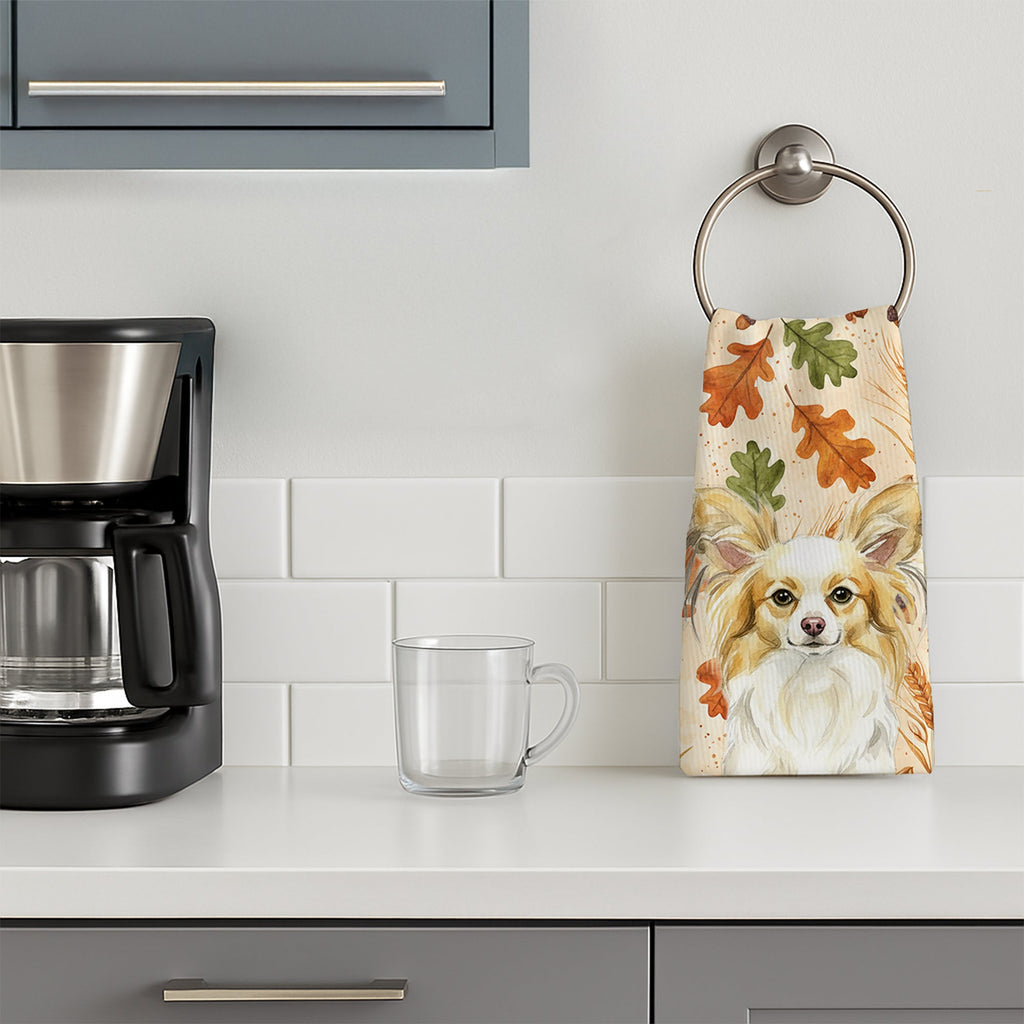 Lemon and White Papillon Heirloom Fall Kitchen Towel Velour Plush Front and Cotton Loop Back Machine Washable