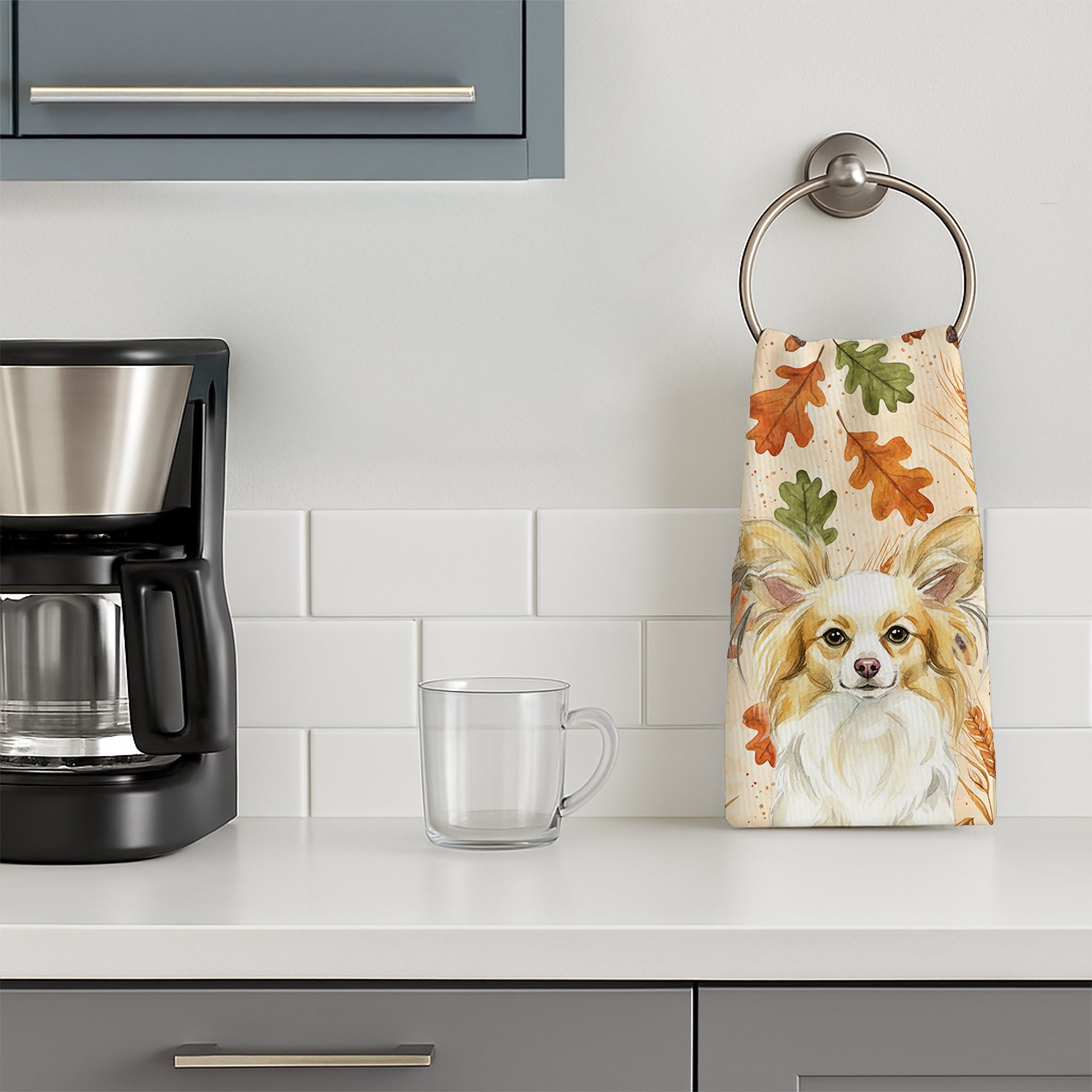 Lemon and White Papillon Heirloom Fall Kitchen Towel Velour Plush Front and Cotton Loop Back Machine Washable