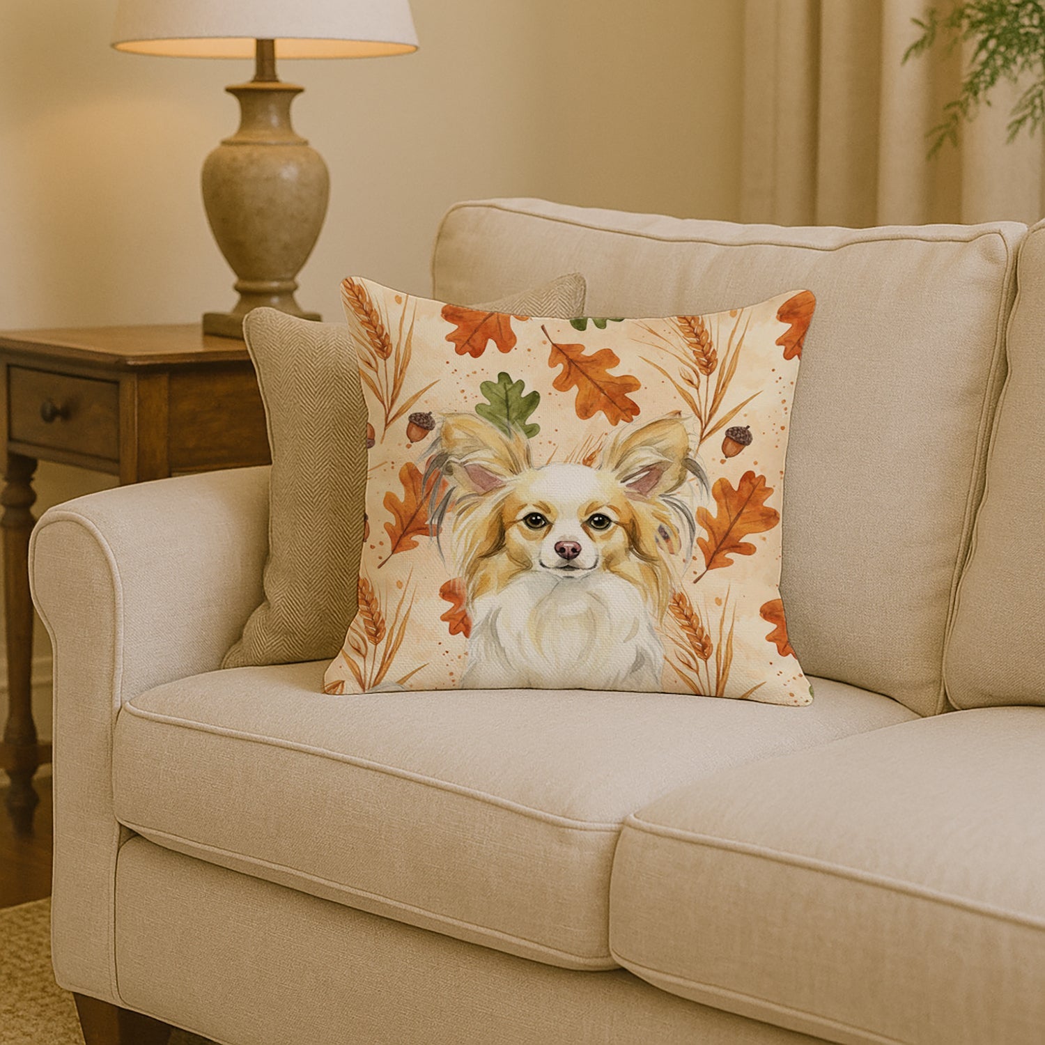Lemon and White Papillon Heirloom Fall Decorative Throw Pillow 14x14 Indoor Outdoor Accent Cushion, Fabric Cover with Insert for Sofa, Bed, Porch & Living Room