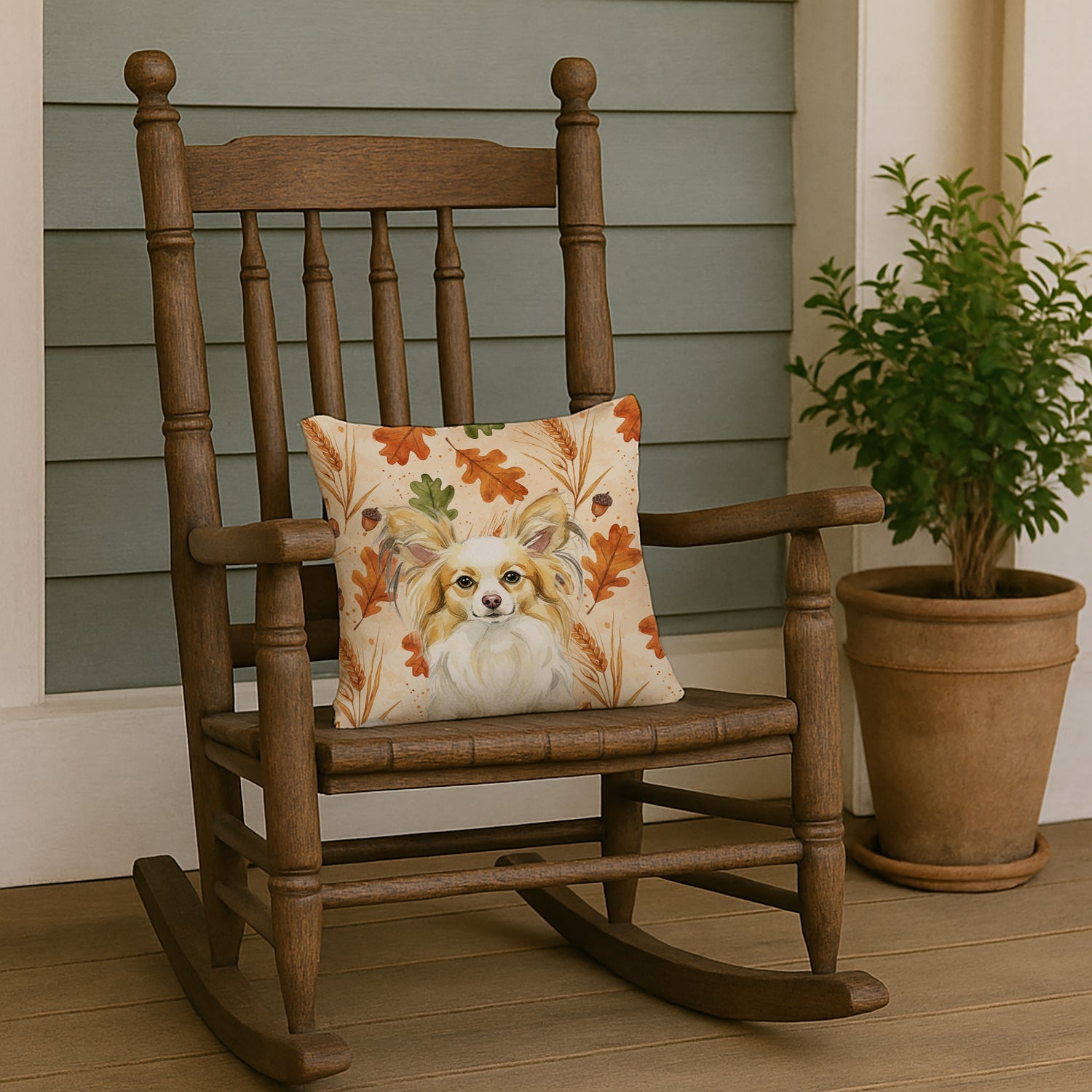 Lemon and White Papillon Heirloom Fall Decorative Throw Pillow 14x14 Indoor Outdoor Accent Cushion, Fabric Cover with Insert for Sofa, Bed, Porch & Living Room