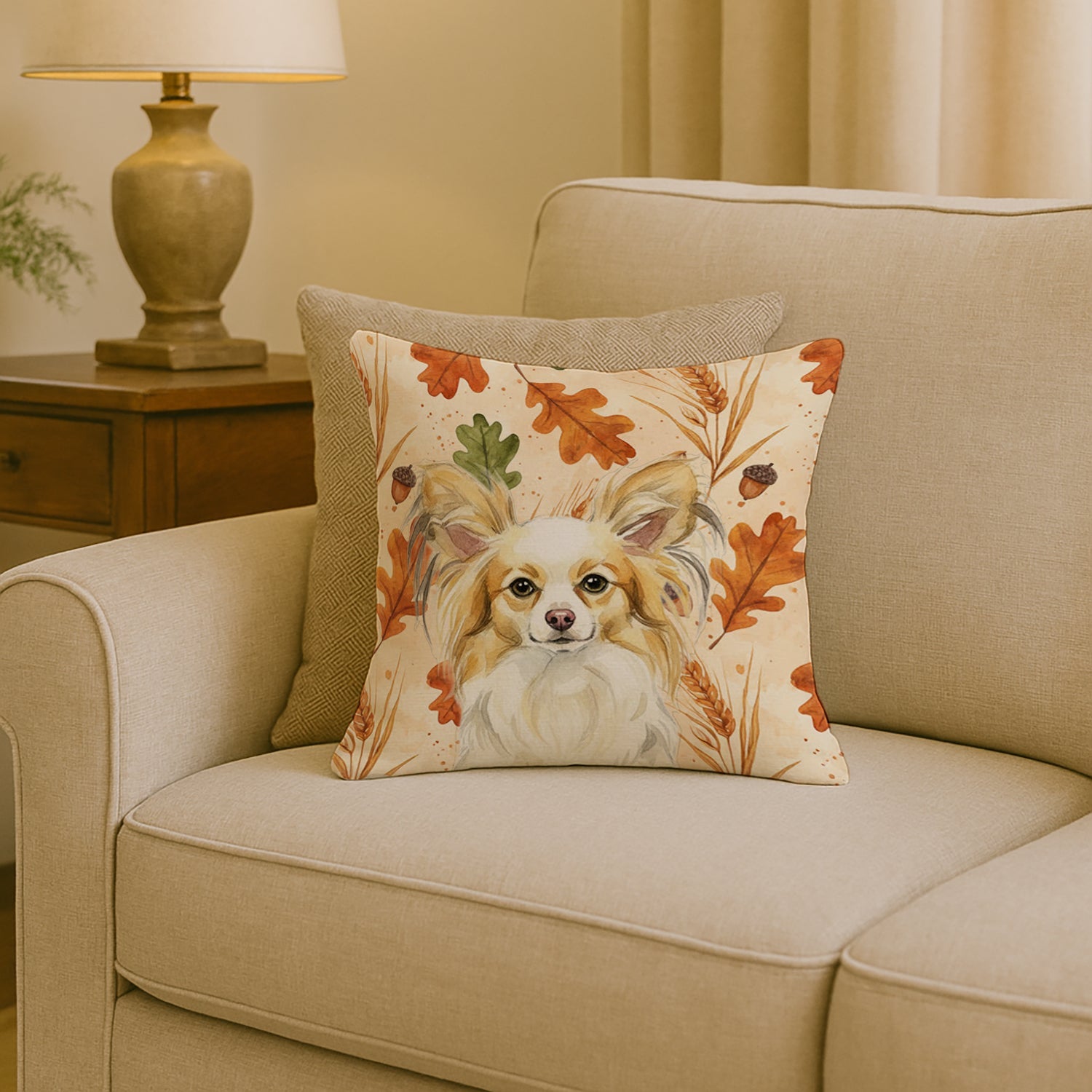 Lemon and White Papillon Heirloom Fall Decorative Throw Pillow 18x18 Indoor Outdoor Accent Cushion, Fabric Cover with Insert for Sofa, Bed, Porch & Living Room