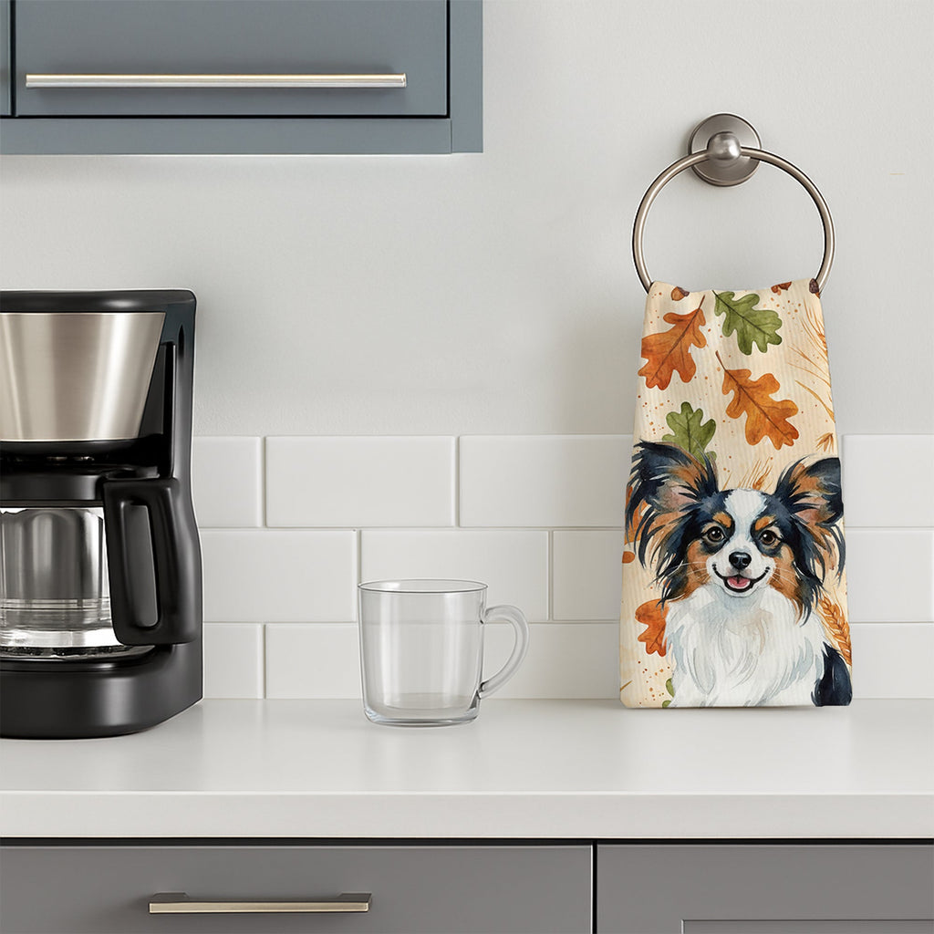 Tricolor Papillon Heirloom Fall Kitchen Towel Velour Plush Front and Cotton Loop Back Machine Washable