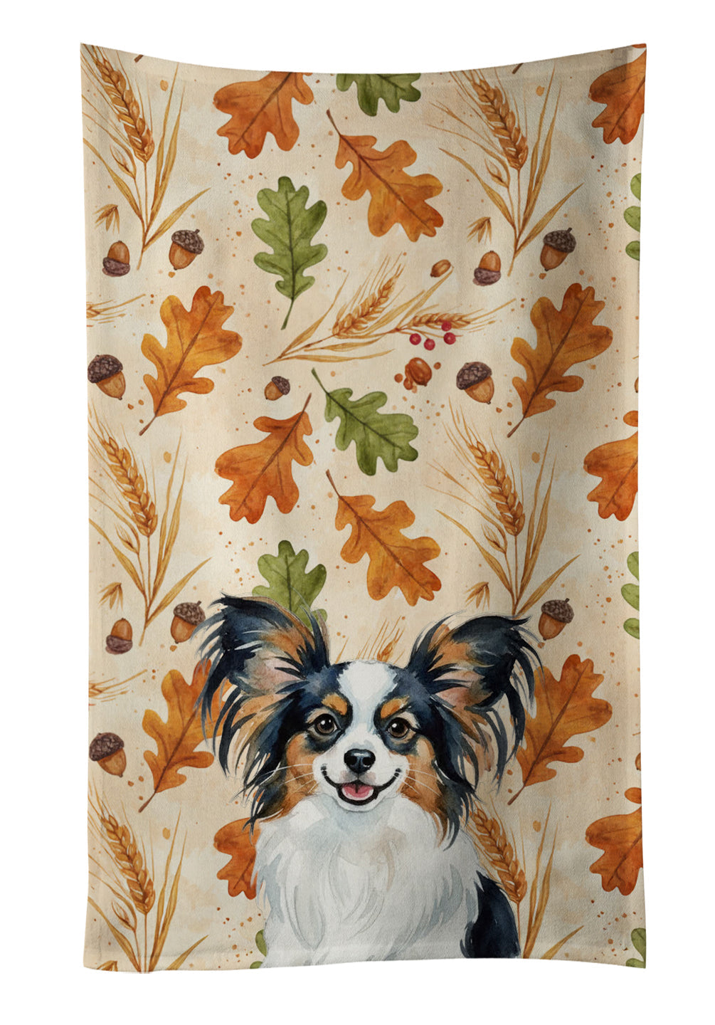 Tricolor Papillon Heirloom Fall Kitchen Towel Velour Plush Front and Cotton Loop Back Machine Washable