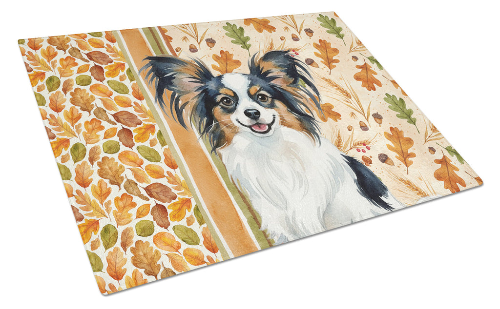 Tricolor Papillon Heirloom Fall Cutting Board Tempered Glass Kitchen Cutting Surface, Heat Resistant Chopping, Non-Slip Feet, Food Prep & Serving