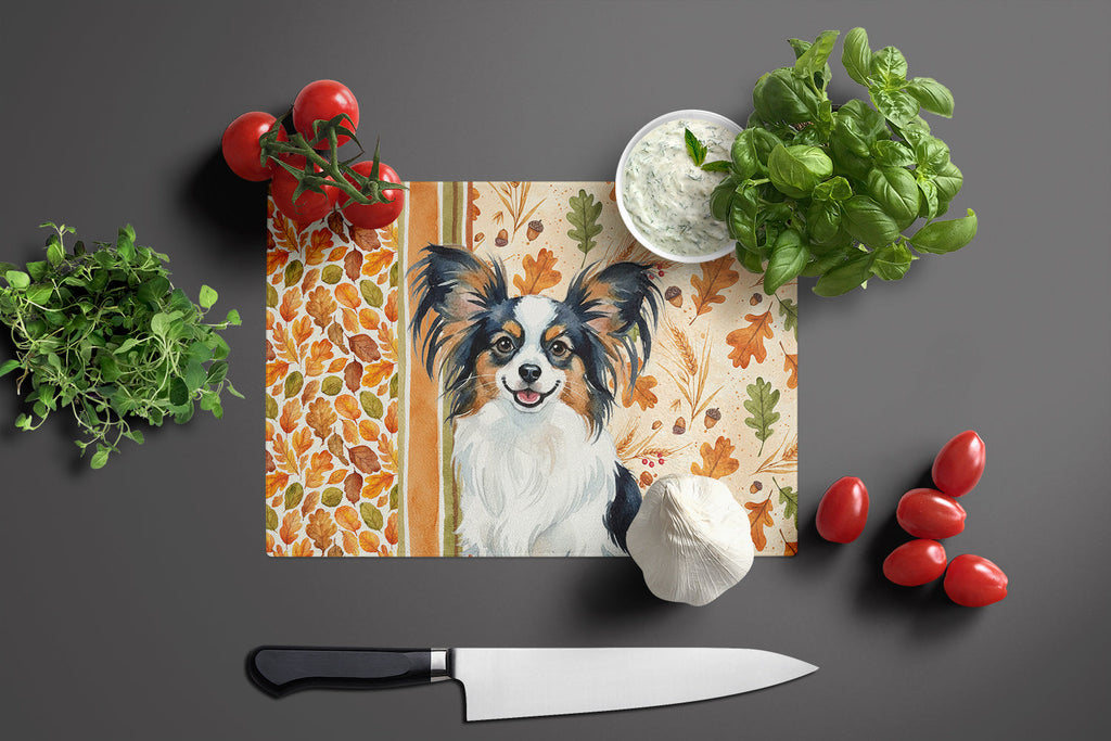 Tricolor Papillon Heirloom Fall Cutting Board Tempered Glass Kitchen Cutting Surface, Heat Resistant Chopping, Non-Slip Feet, Food Prep & Serving