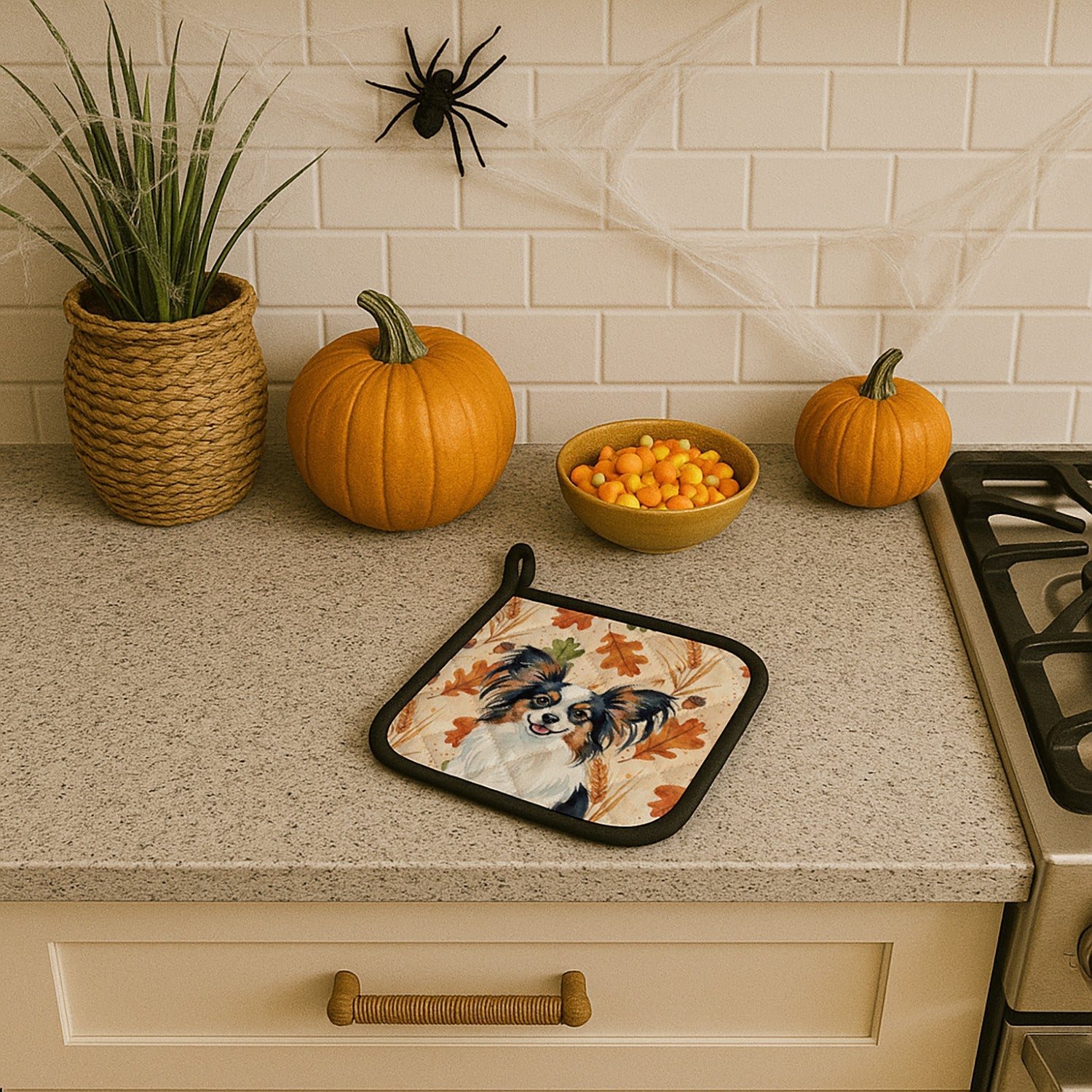 Tricolor Papillon Heirloom Fall Pot Holder Set of 2 Heat Resistant Quilted Hot Pads 7.5 x 7.5 Inch, Insulated Kitchen Trivets for Cooking & Baking