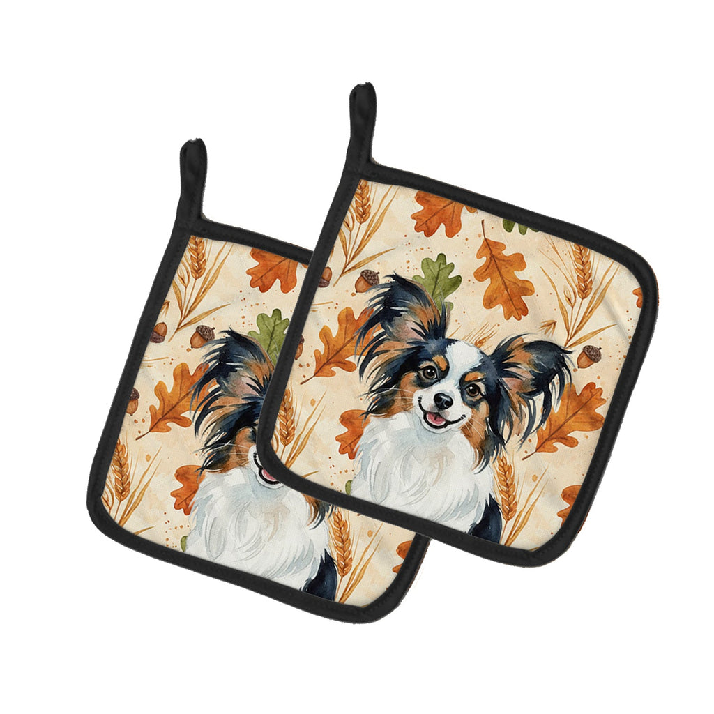 Tricolor Papillon Heirloom Fall Pot Holder Set of 2 Heat Resistant Quilted Hot Pads 7.5 x 7.5 Inch, Insulated Kitchen Trivets for Cooking & Baking