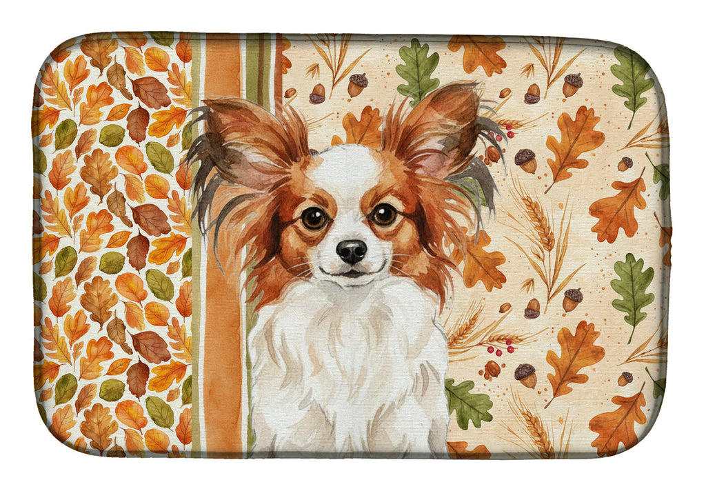 White with Red Papillon Heirloom Fall Dish Drying Mat Absorbent Dish Drying Mat Pad for Kitchen Counter Dish Drainer Mat for Countertop, 14 x 21", Multicolor