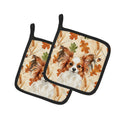 White with Red Papillon Heirloom Fall Pot Holder Set of 2 Heat Resistant Quilted Hot Pads 7.5 x 7.5 Inch, Insulated Kitchen Trivets for Cooking & Baking