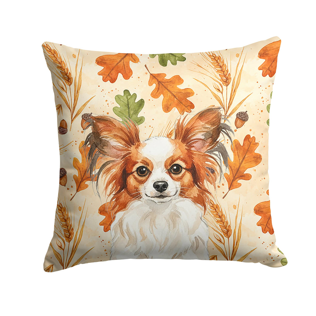 White with Red Papillon Heirloom Fall Decorative Throw Pillow 14x14 Indoor Outdoor Accent Cushion, Fabric Cover with Insert for Sofa, Bed, Porch & Living Room