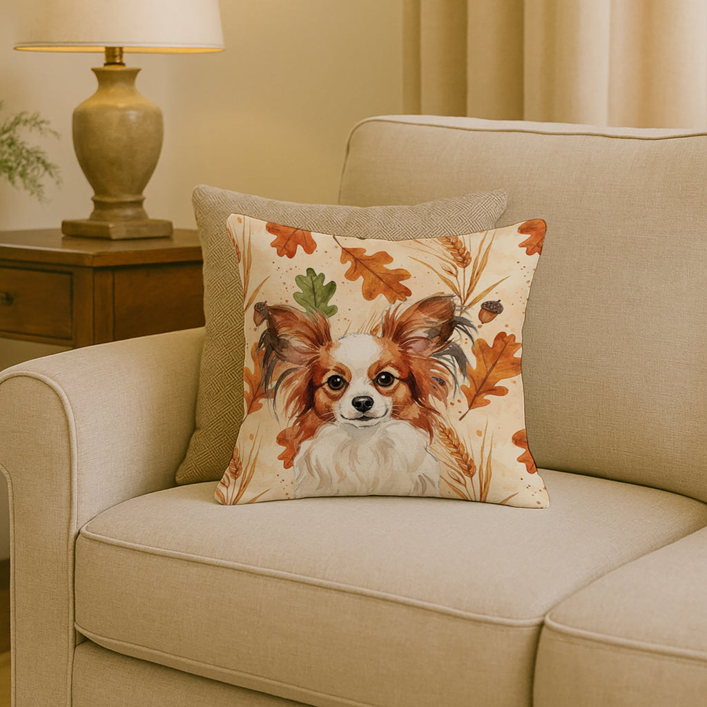 White with Red Papillon Heirloom Fall Decorative Throw Pillow 18x18 Indoor Outdoor Accent Cushion, Fabric Cover with Insert for Sofa, Bed, Porch & Living Room