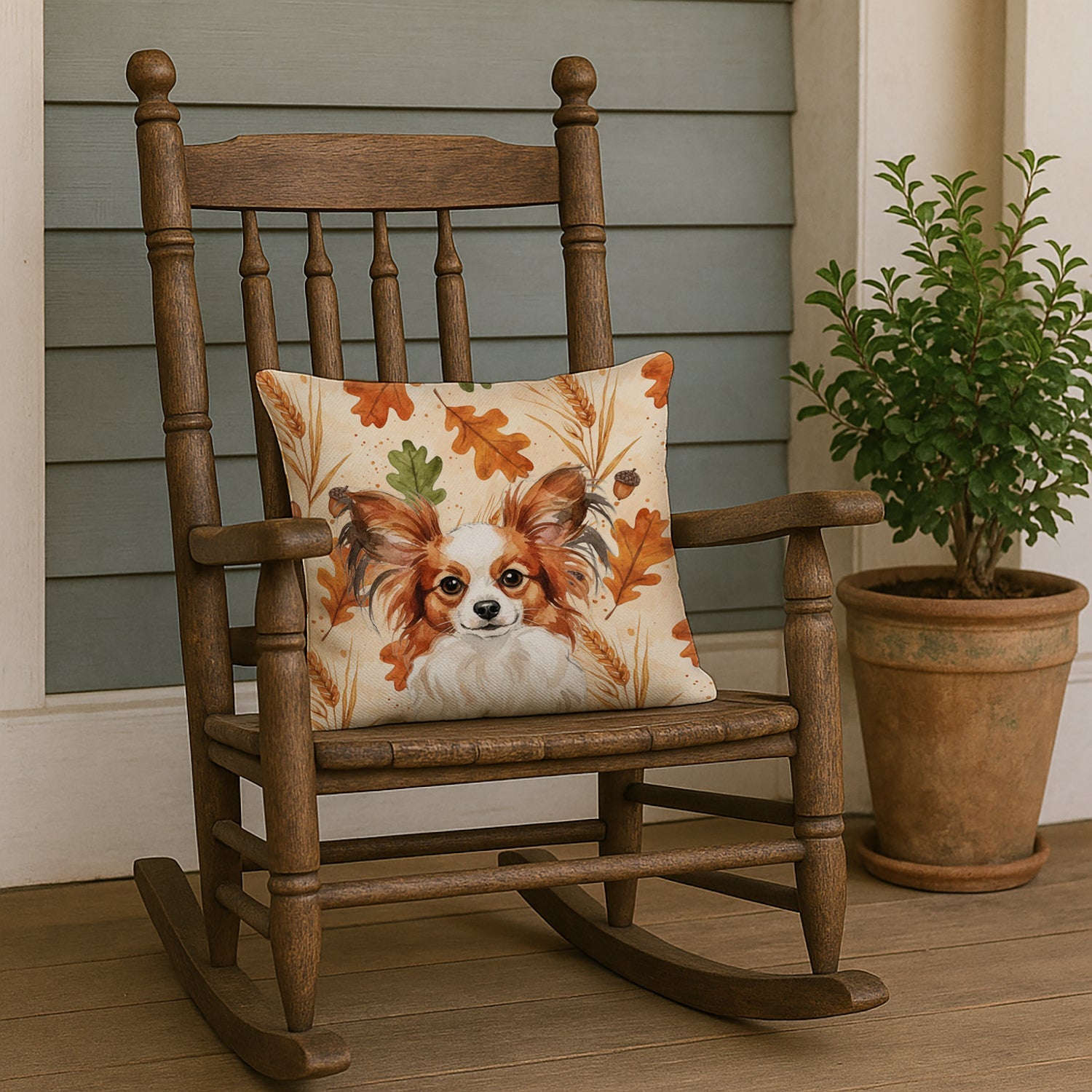 White with Red Papillon Heirloom Fall Decorative Throw Pillow 18x18 Indoor Outdoor Accent Cushion, Fabric Cover with Insert for Sofa, Bed, Porch & Living Room