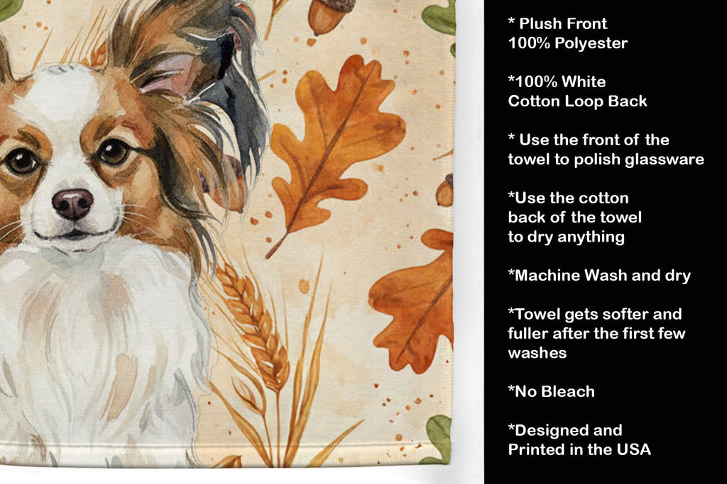 White with Sable Papillon Heirloom Fall Kitchen Towel Velour Plush Front and Cotton Loop Back Machine Washable