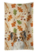 White with Sable Papillon Heirloom Fall Kitchen Towel Velour Plush Front and Cotton Loop Back Machine Washable