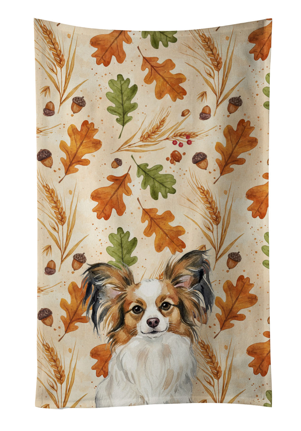 White with Sable Papillon Heirloom Fall Kitchen Towel Velour Plush Front and Cotton Loop Back Machine Washable