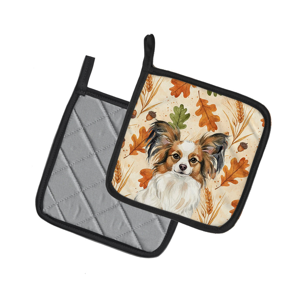 White with Sable Papillon Heirloom Fall Pot Holder Set of 2 Heat Resistant Quilted Hot Pads 7.5 x 7.5 Inch, Insulated Kitchen Trivets for Cooking & Baking