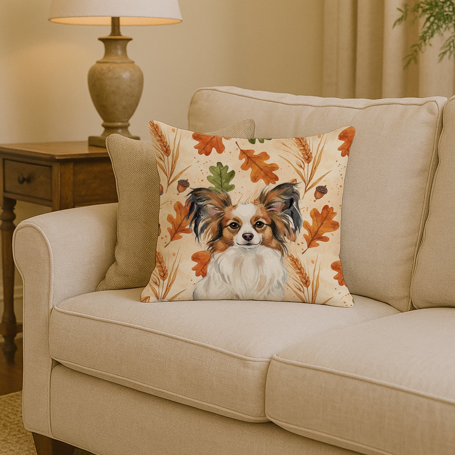 White with Sable Papillon Heirloom Fall Decorative Throw Pillow 14x14 Indoor Outdoor Accent Cushion, Fabric Cover with Insert for Sofa, Bed, Porch & Living Room