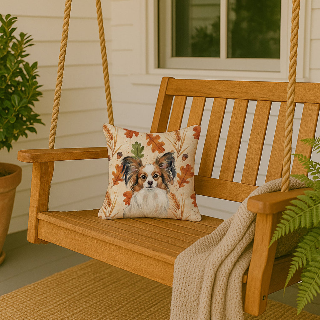 White with Sable Papillon Heirloom Fall Decorative Throw Pillow 14x14 Indoor Outdoor Accent Cushion, Fabric Cover with Insert for Sofa, Bed, Porch & Living Room
